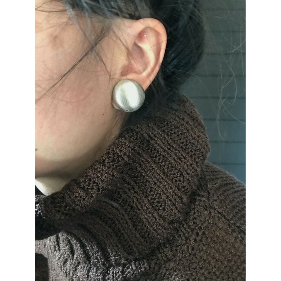 Large Vintage 80s Gold Tone Round Circle screw‎ back Earrings Chunky Statement - Picture 7 of 7